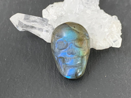 Labradorite Skull Cabochon 15x21mm - Natural Green Gemstone Flat Back Carving