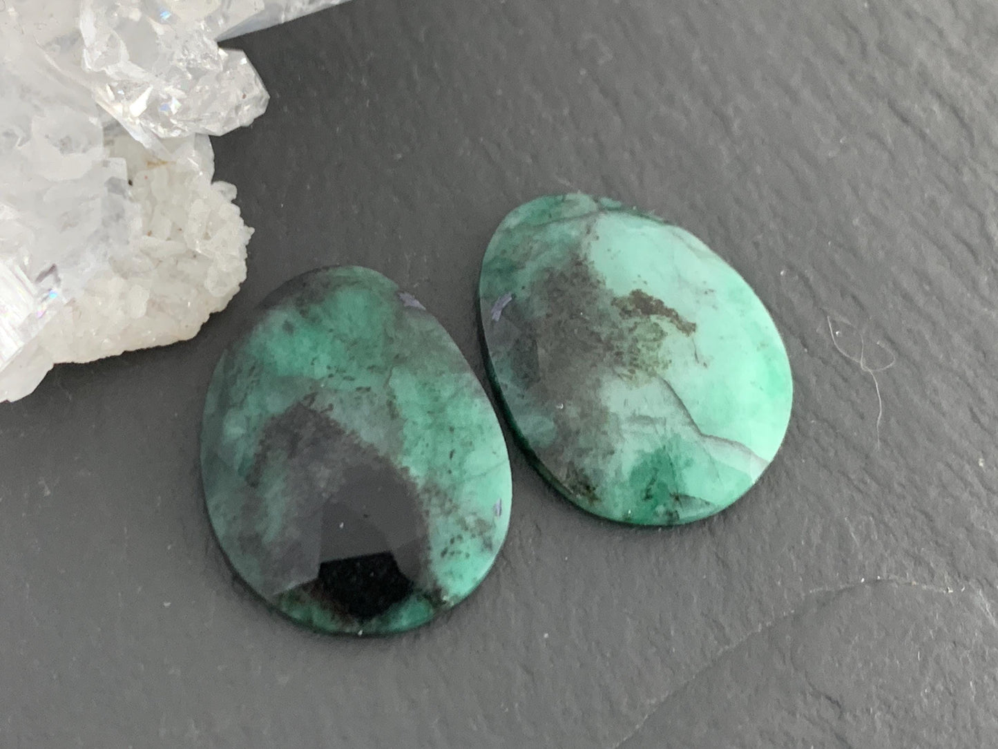 Faceted Emerald Pair 15x19x3mm cabochon