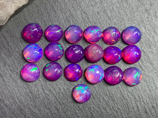 Ethiopian Opal round 6mm cabochon - Natural Opal smoked to purple color