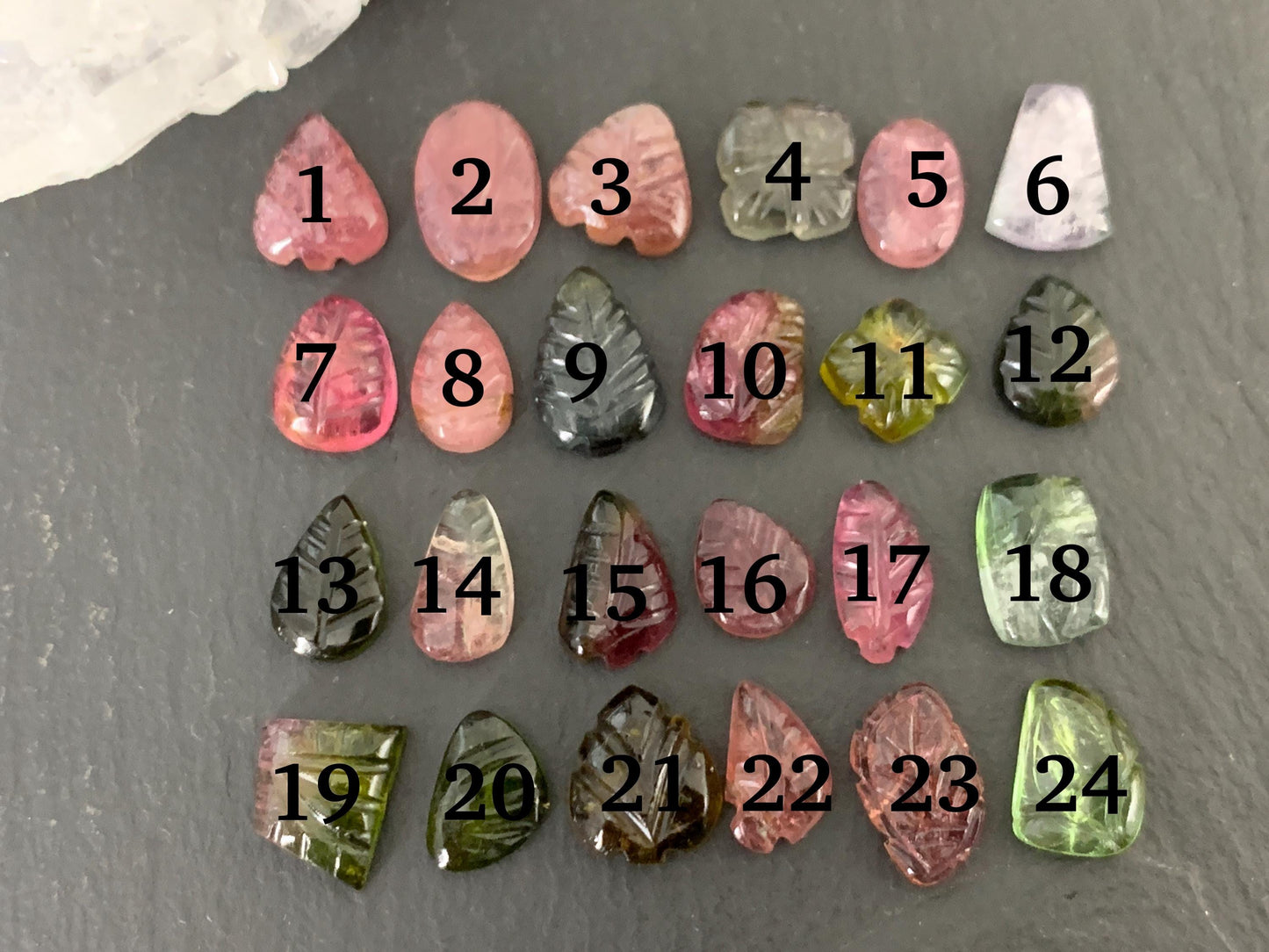 Carved Tourmaline free form 9-12mm long cabochon