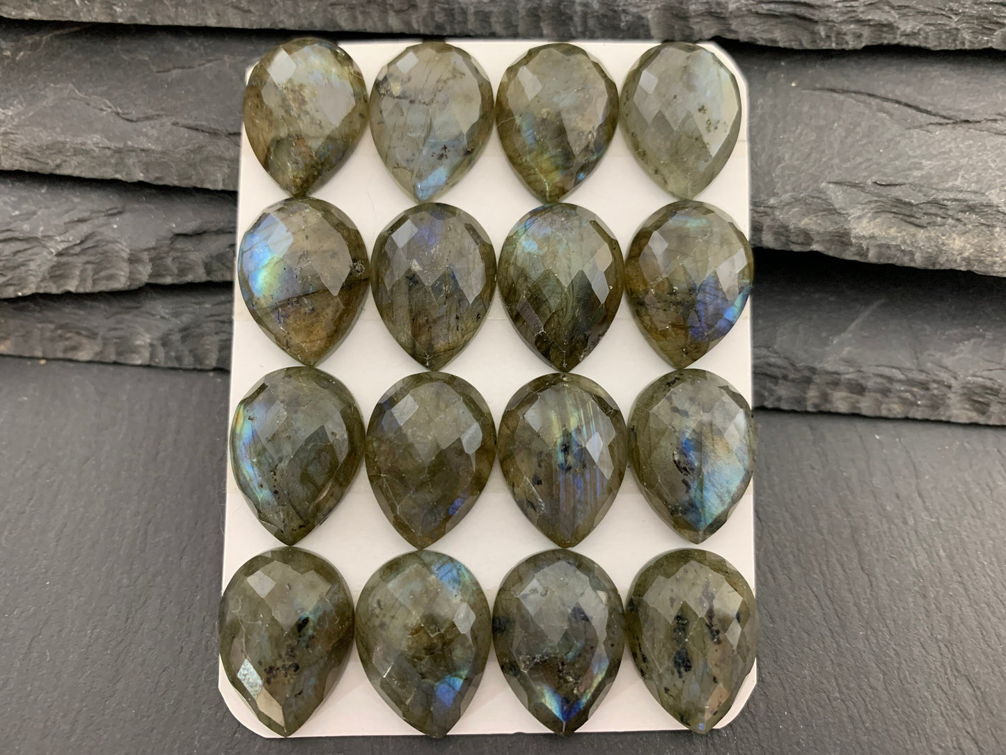 Faceted Labradorite pear 15x20mm Cabochon - Calibrated Cabochons