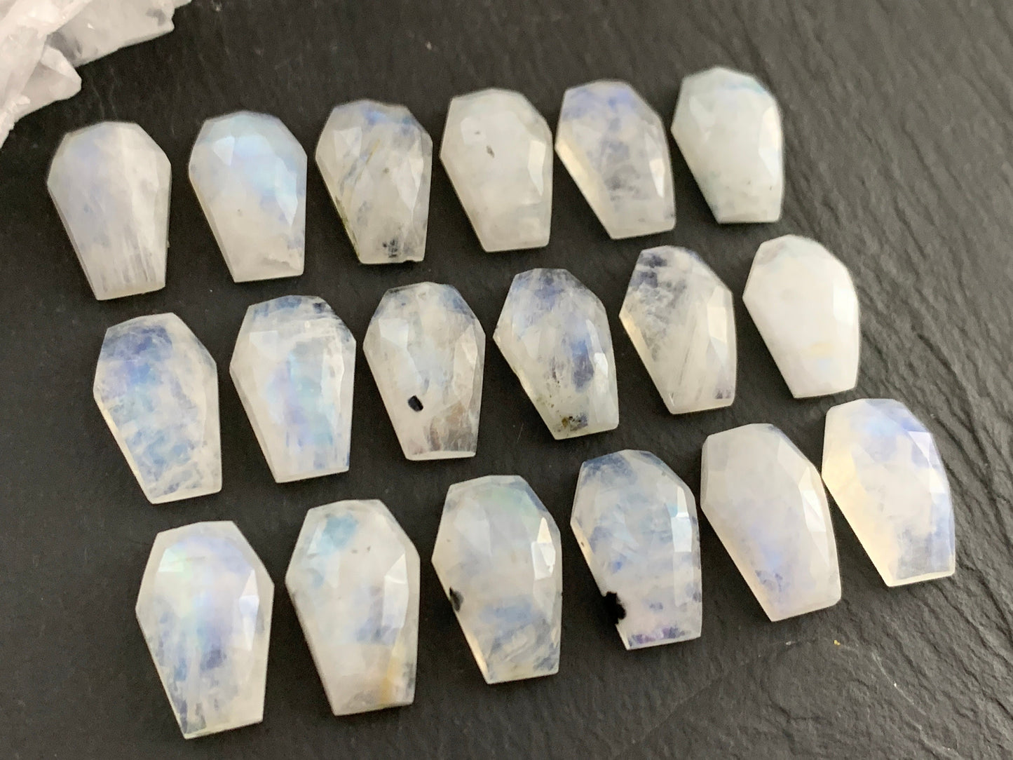 Faceted Moonstone coffin 10x16mm cabochon