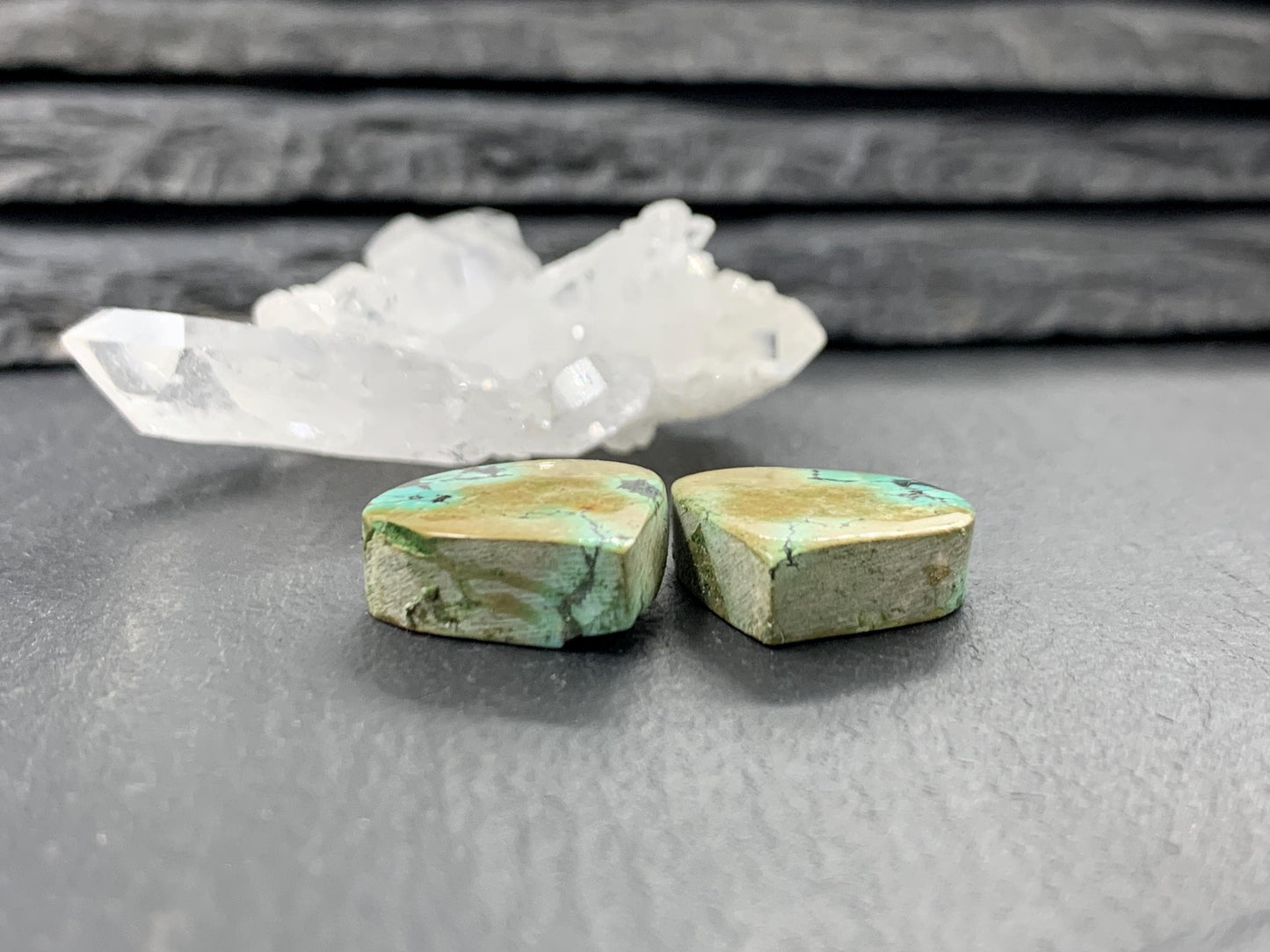 Tibetan Turquoise Pair 15x16mm Cabochon - Hand Cut Cabochon