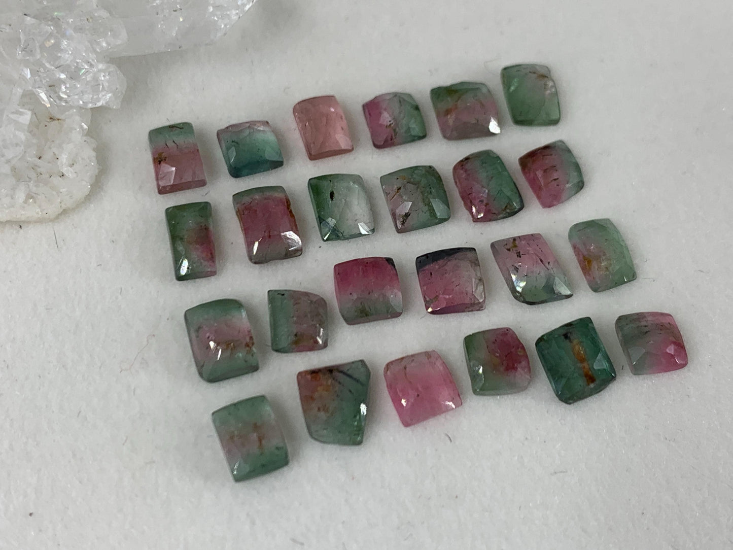 Faceted Watermelon Tourmaline rectangle 5-7mm long cabochon - Second Quality Tourmaline