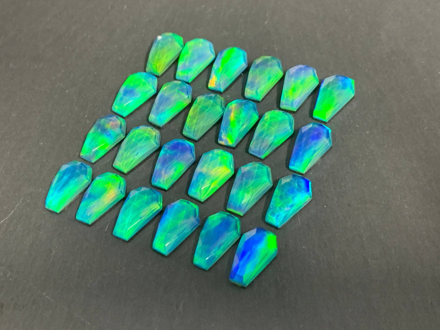 Faceted Aurora Opal coffin 10x16mm cabochon - Doublet cabochon