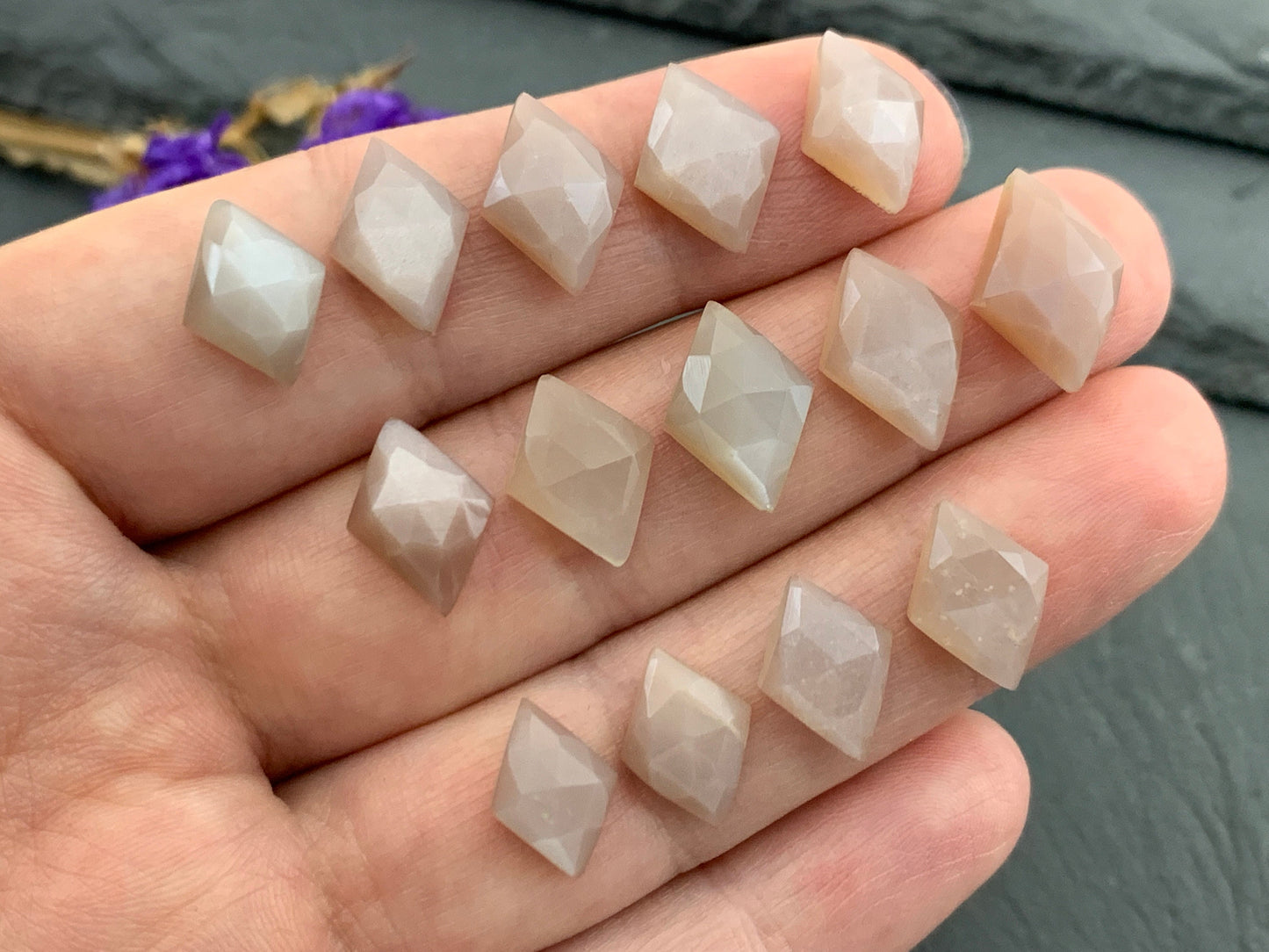 Faceted Moonstone rhombus cabochon