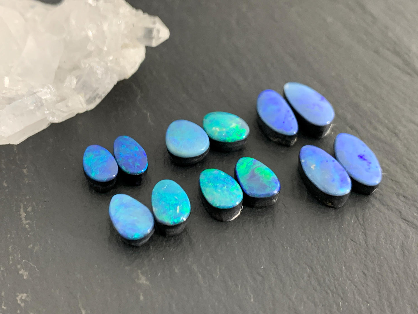 Australian Opal doublet 7-10mm long cabochon/ Select your pair