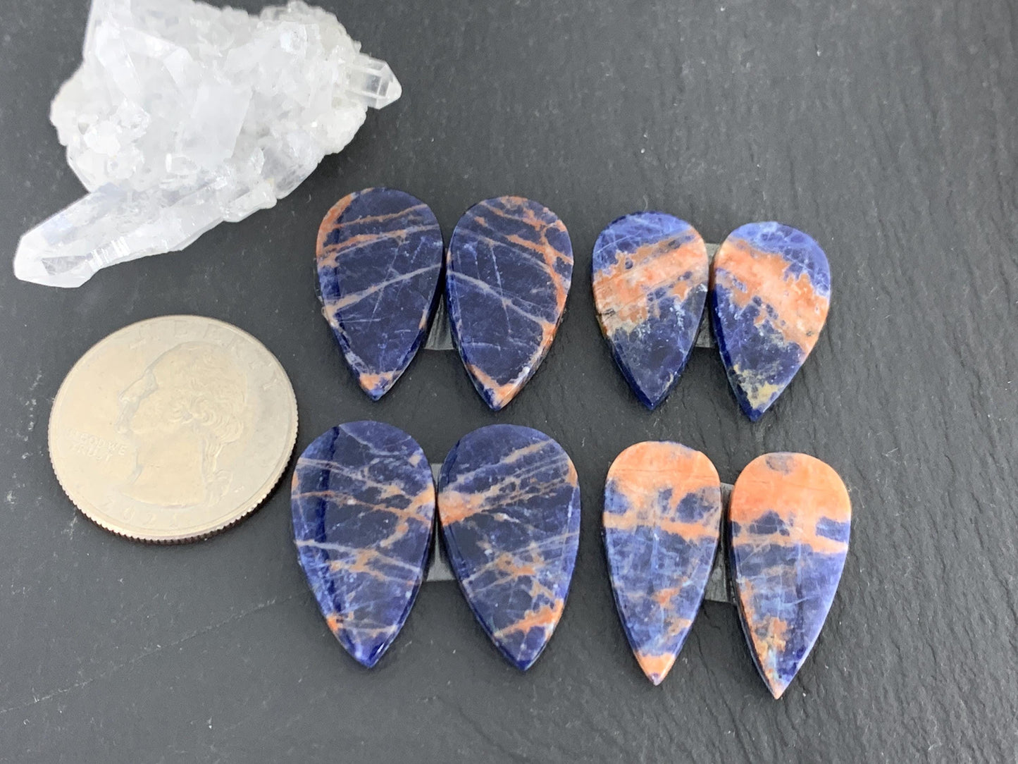 Natural Sodalite pair 23-25mm long cabochon