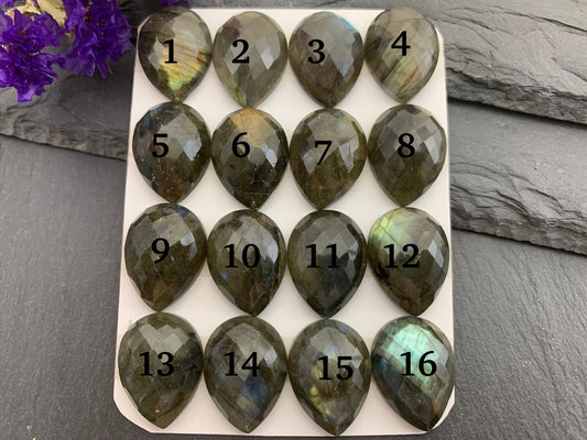 Faceted Labradorite pear 15x20mm Cabochon - Calibrated Cabochons