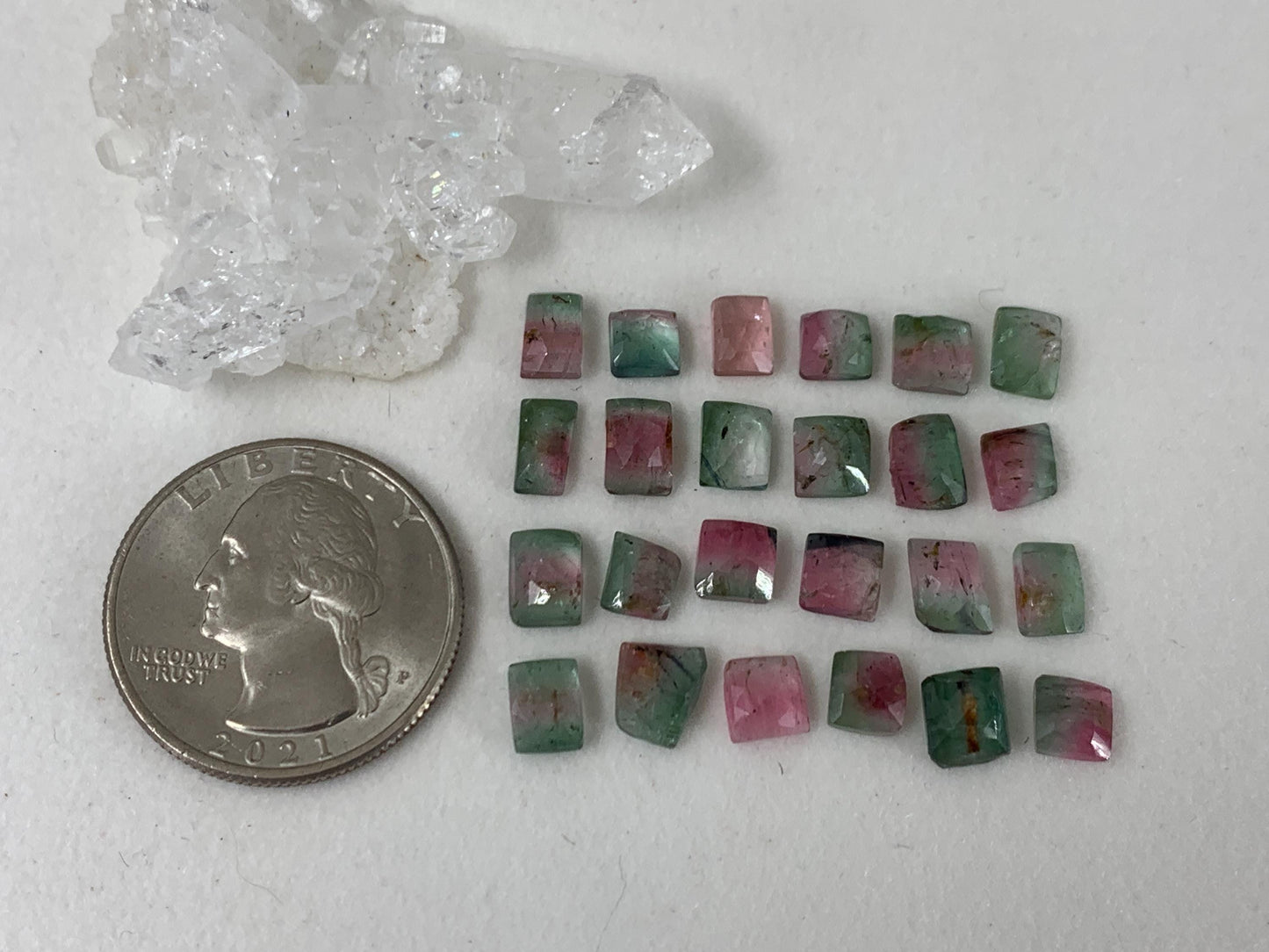 Faceted Watermelon Tourmaline rectangle 5-7mm long cabochon - Second Quality Tourmaline