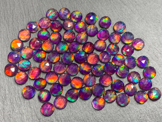 Faceted Aurora Opal round 8mm cabochon - Doublet cabochons