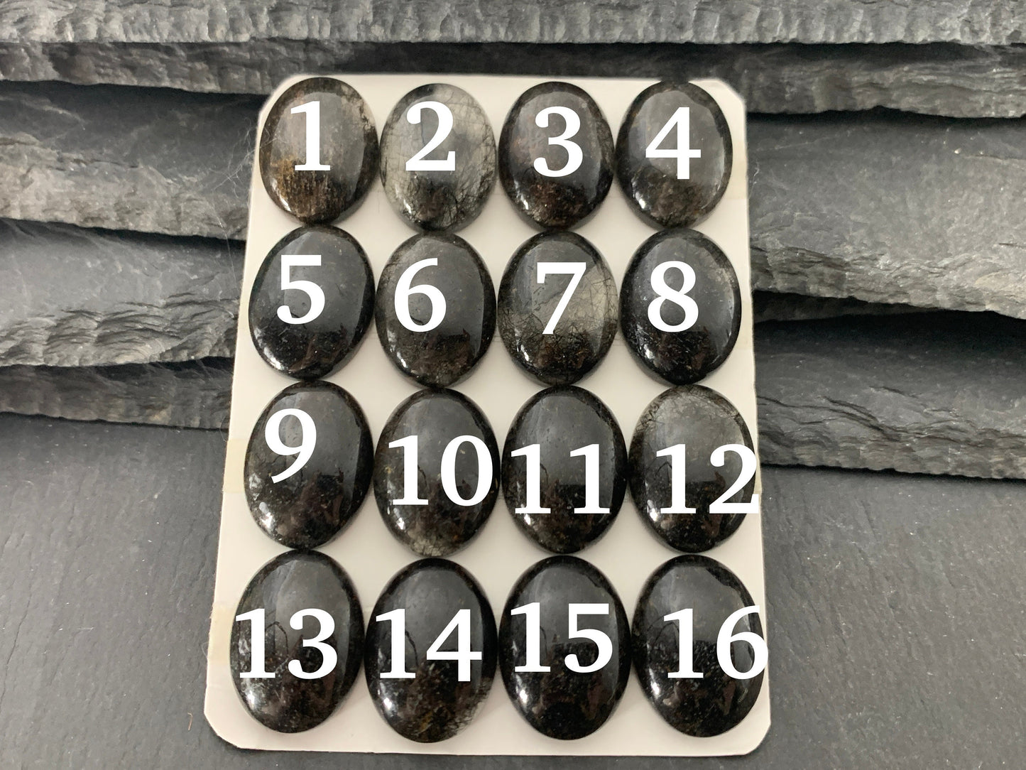 Black Rutilated Quartz oval 15x20mm cabochon - Calibrated cabochons