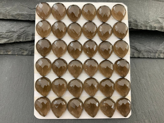 Faceted Smokey Quartz pear 10x12mm cabochon - Calibrated cabochons