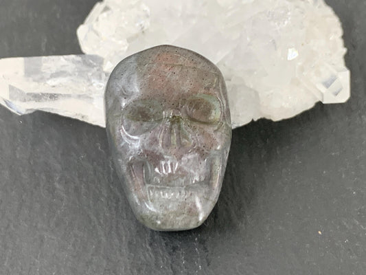 Labradorite Skull Cabochon 14x20mm - Natural Green Gemstone Flat Back Carving