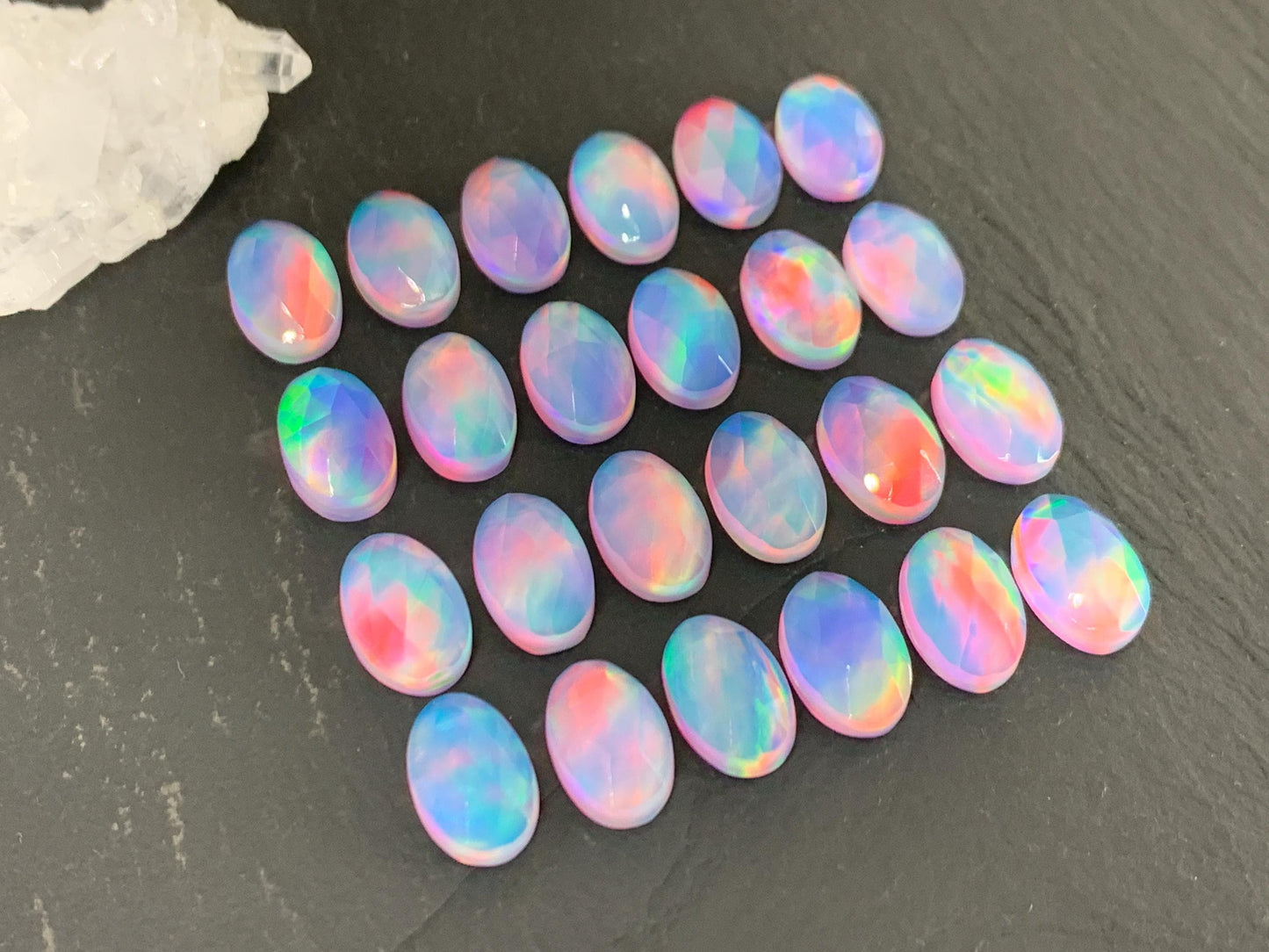 Faceted Aurora Opal oval 8x12mm cabochons - Doublet cabochons - man made Opal