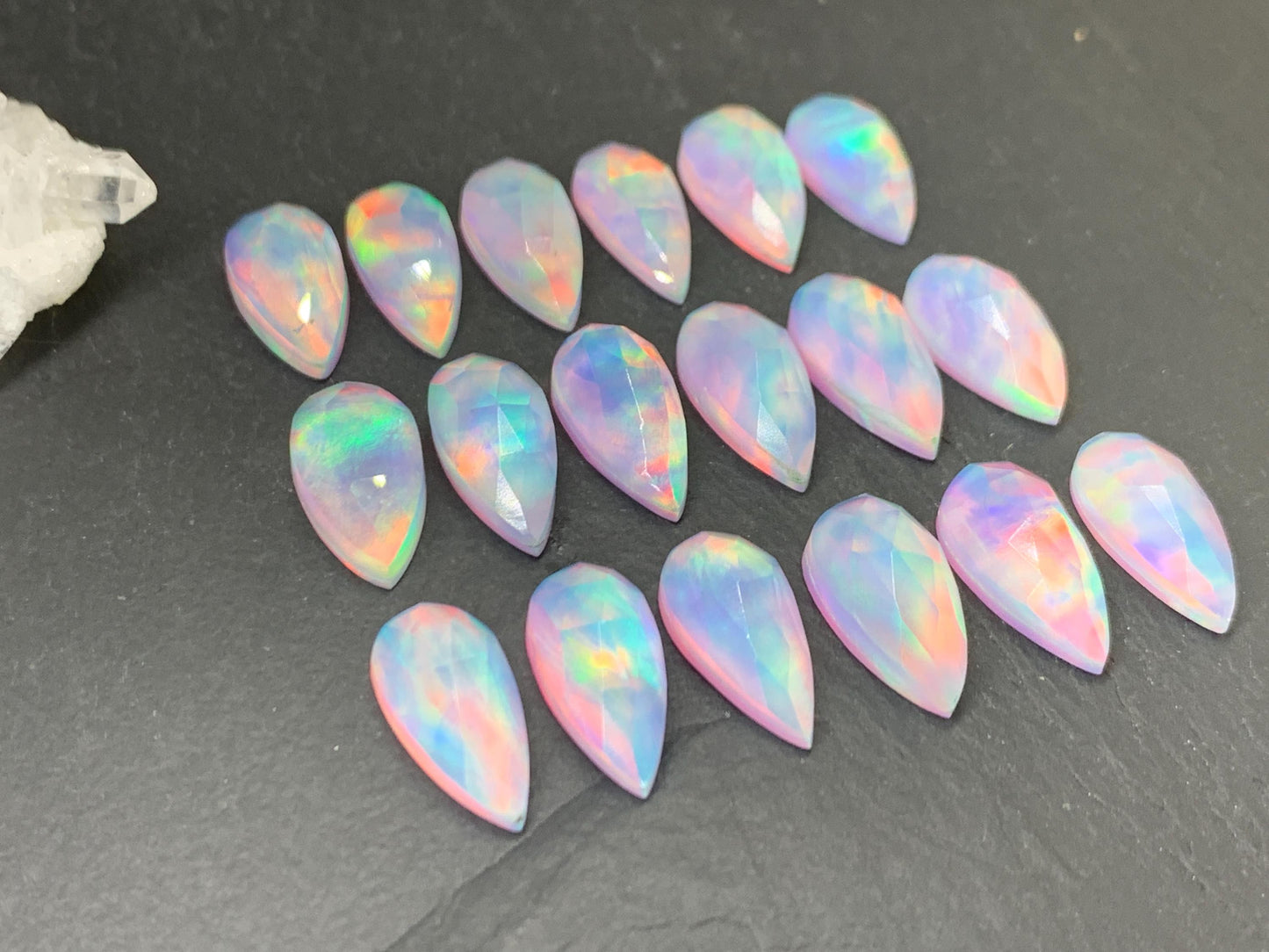 Faceted  Aurora Opal pear 7x15mm cabochon - Doublet cabochons - man made Opal