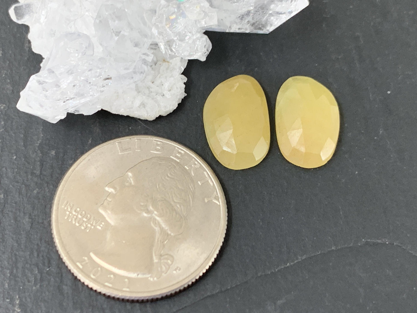 Faceted Yellow Sapphire pair 9x15x3mm cabochon