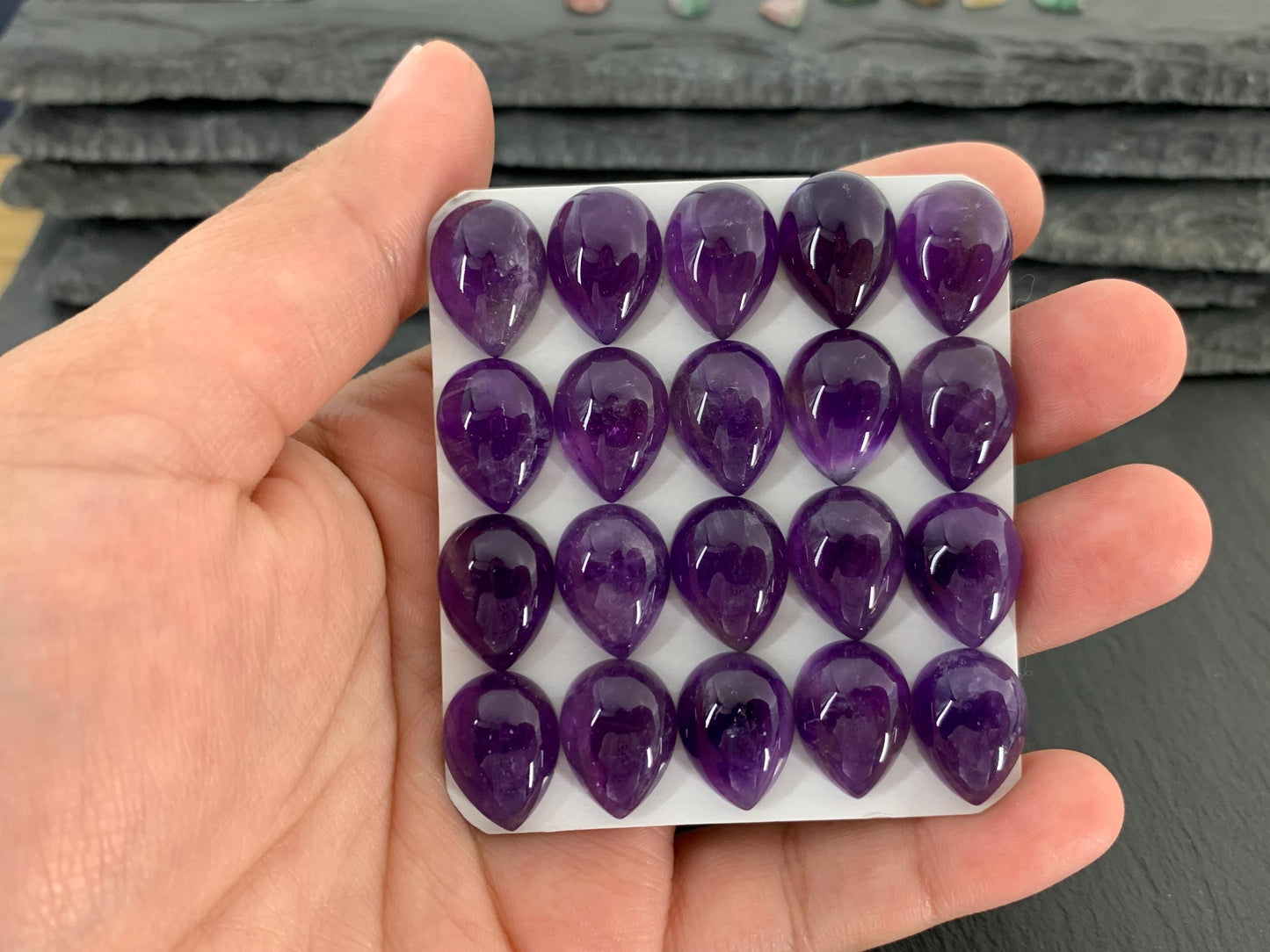 Amethyst pear 12x16mm cabochon - Calibrated cabochons
