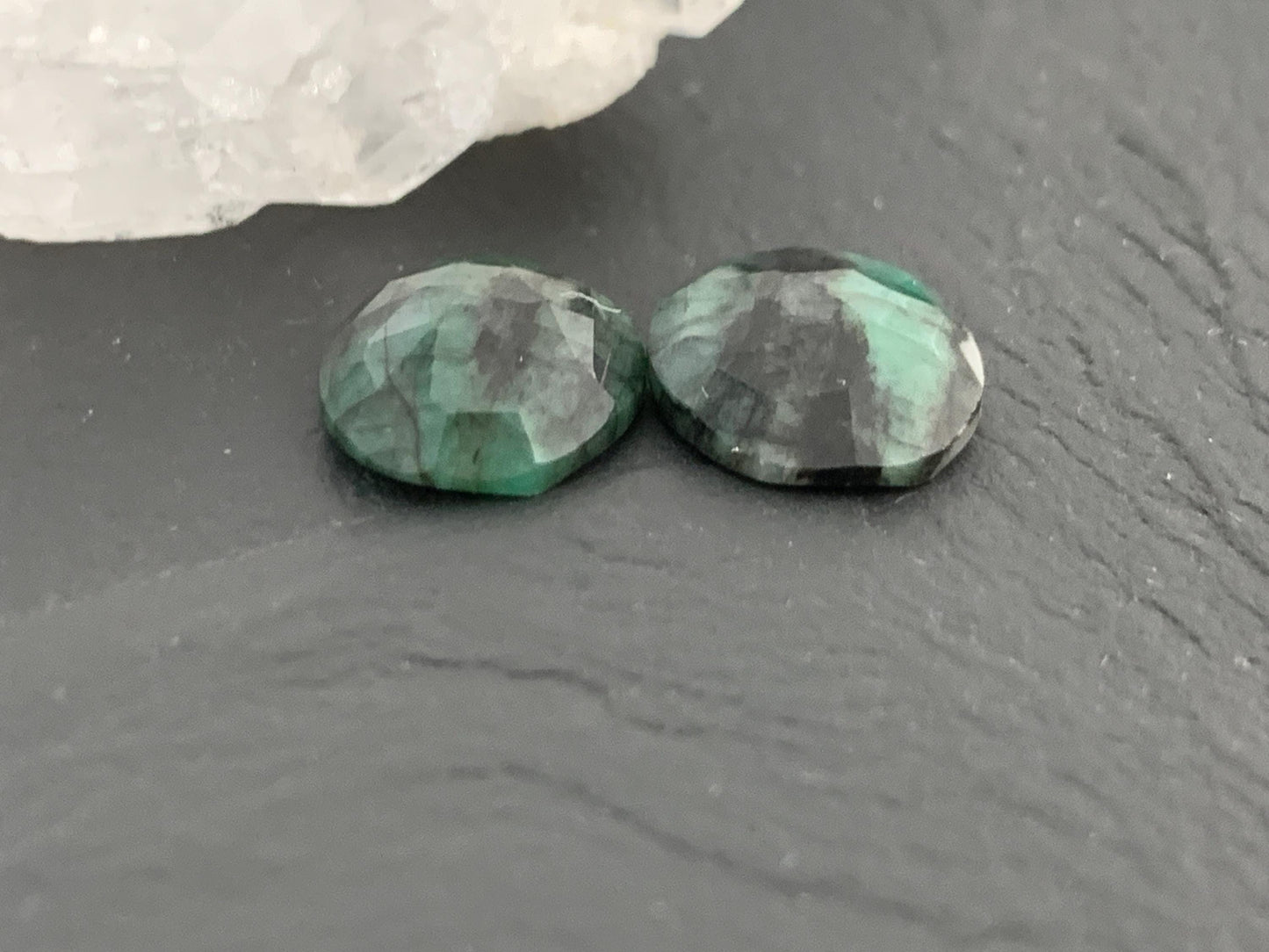Faceted Emerald Pair 12x14x4mm cabochon