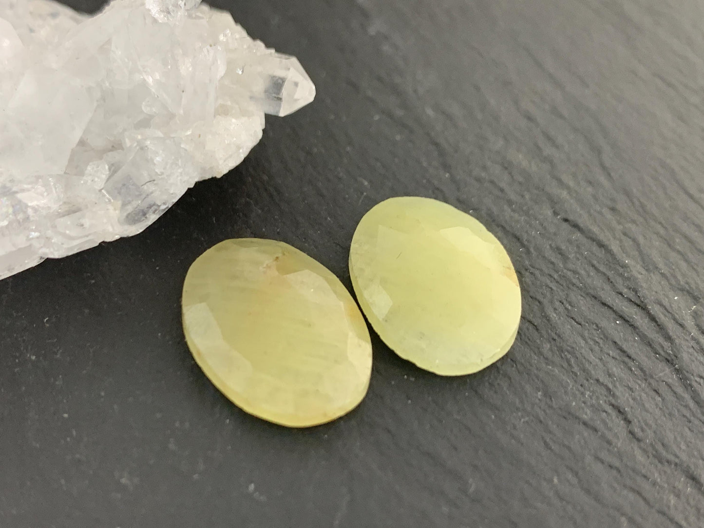 Faceted Yellow Sapphire pair 11x16x3mm cabochon