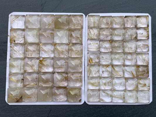 Gold Rutilated Quartz square 10, 12mm cabochon