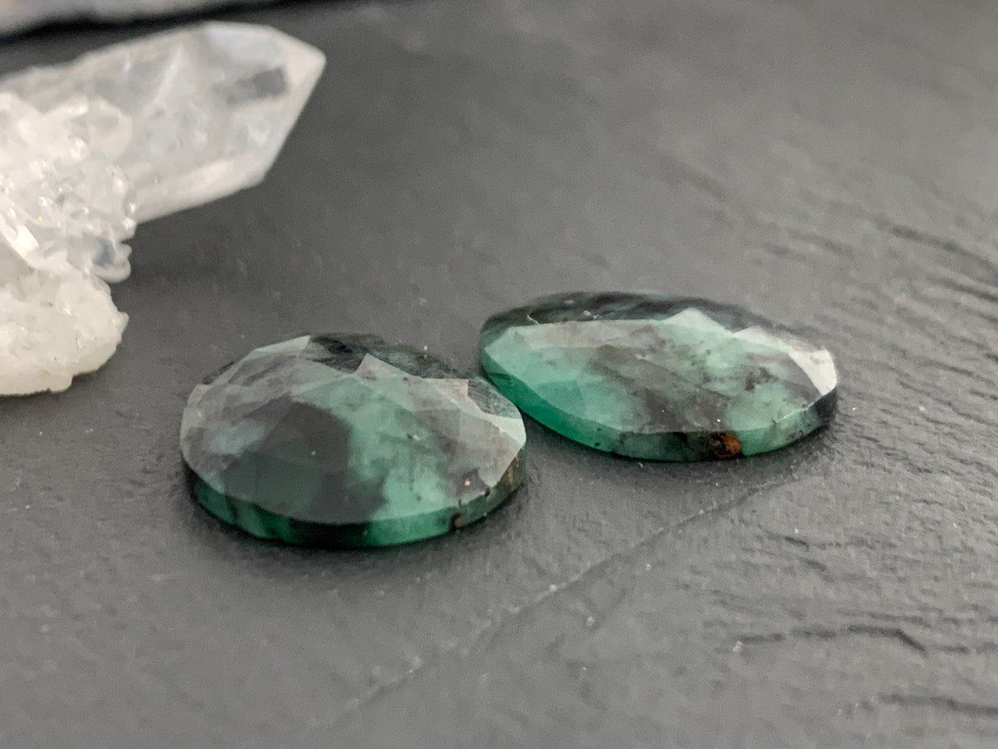 Faceted Emerald Pair 15x18x3mm cabochon