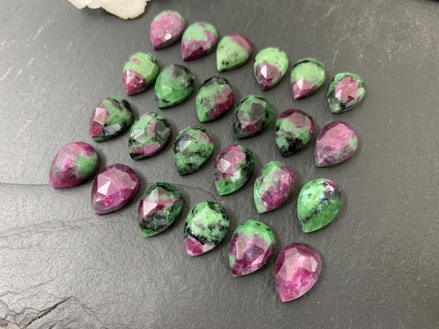 Faceted Ruby Zoisite pear 10x14mm cabochon