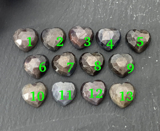 Faceted Wonderful Grey Star Sapphire heart 10mm cabochon