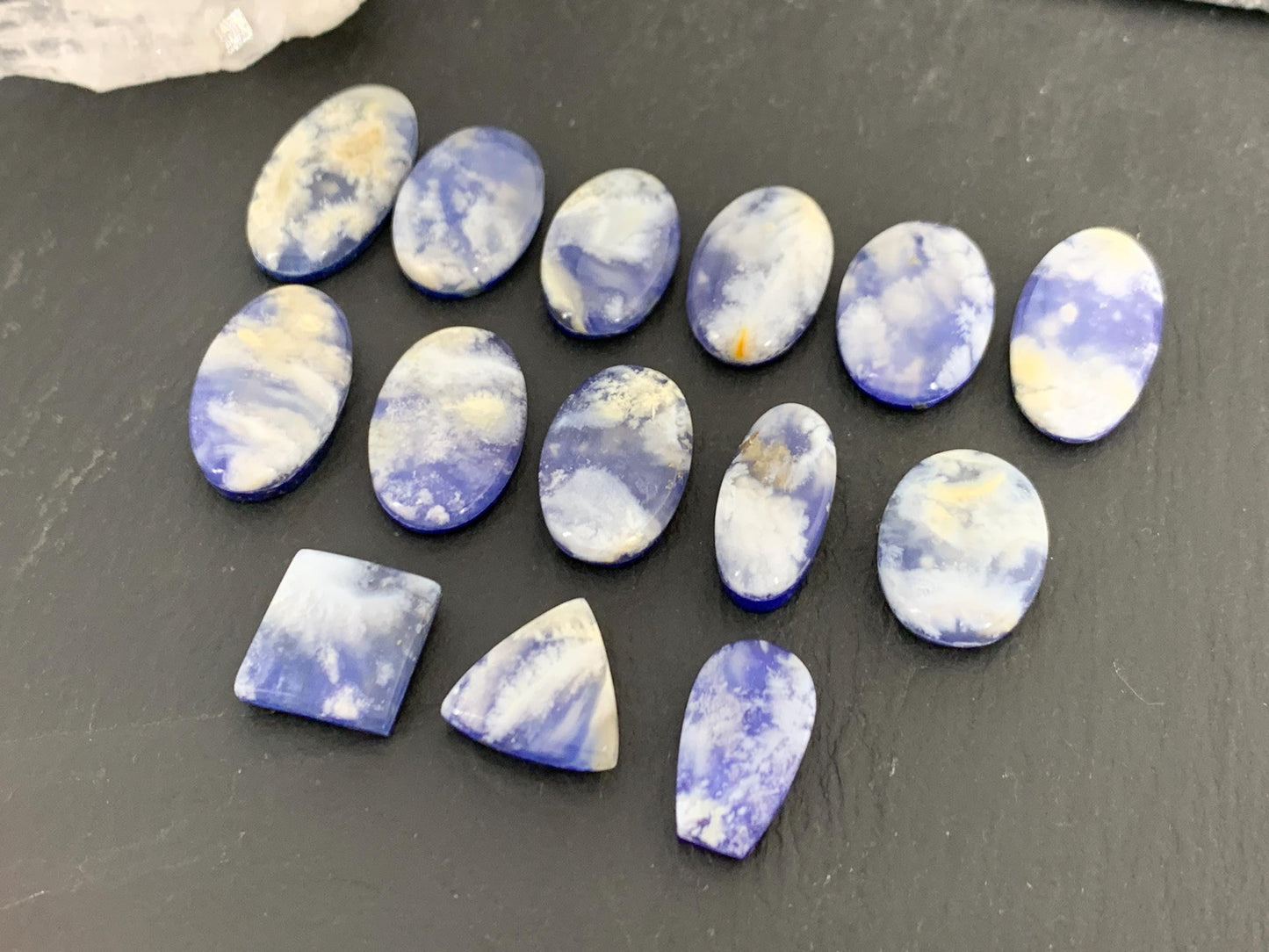 Lapis Lazuli with Plume Agate Doublet 12-21mm long cabochon - Select your piece