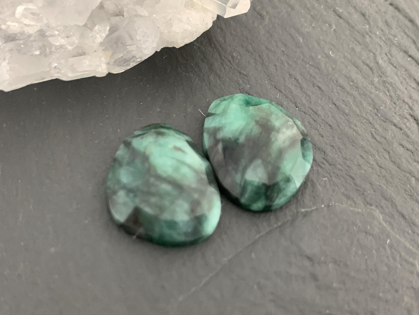Faceted Emerald Pair 12x14x4mm cabochon