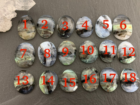 Faceted Peruvian Opal 14-18mm long cabochon