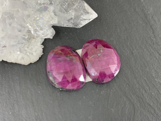 Faceted Ruby pair 12x16x4mm cabochon