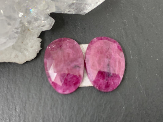 Faceted Ruby pair 11x15x3mm cabochon