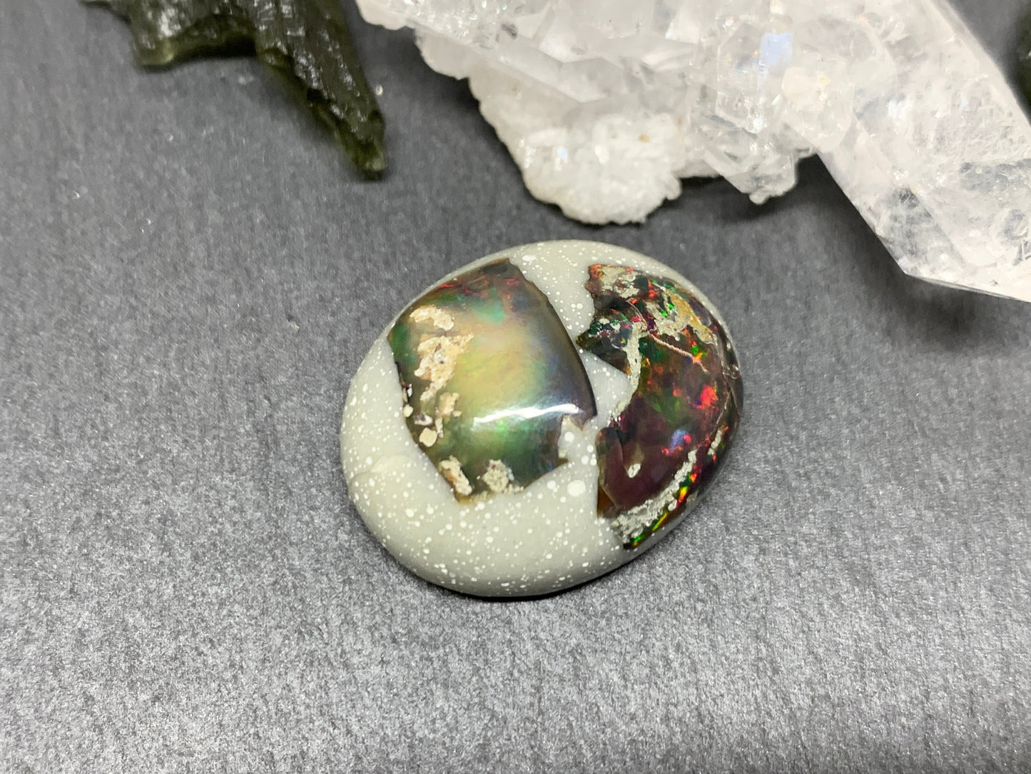 Ethiopian Opal Cabochon – Stabilized Welo Opal with Bright Play of Color - 18x22x9mm