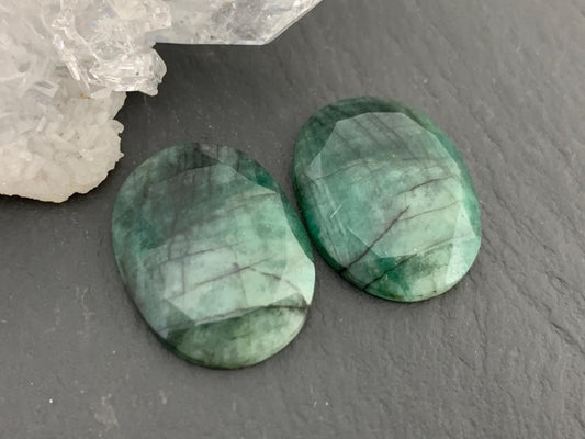 Faceted Emerald Pair 15x19x3.5mm cabochon