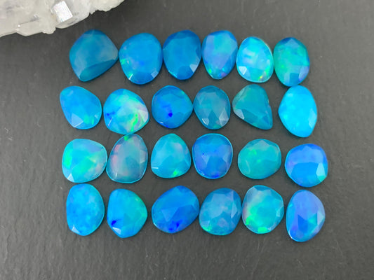 Faceted Blue Ethiopian Opal 7-9mm long cabochon