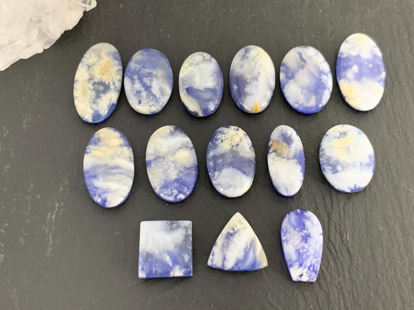 Lapis Lazuli with Plume Agate Doublet 12-21mm long cabochon - Select your piece