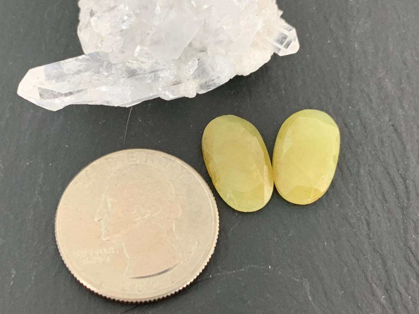 Faceted Yellow Sapphire pair 10x16x4mm cabochon