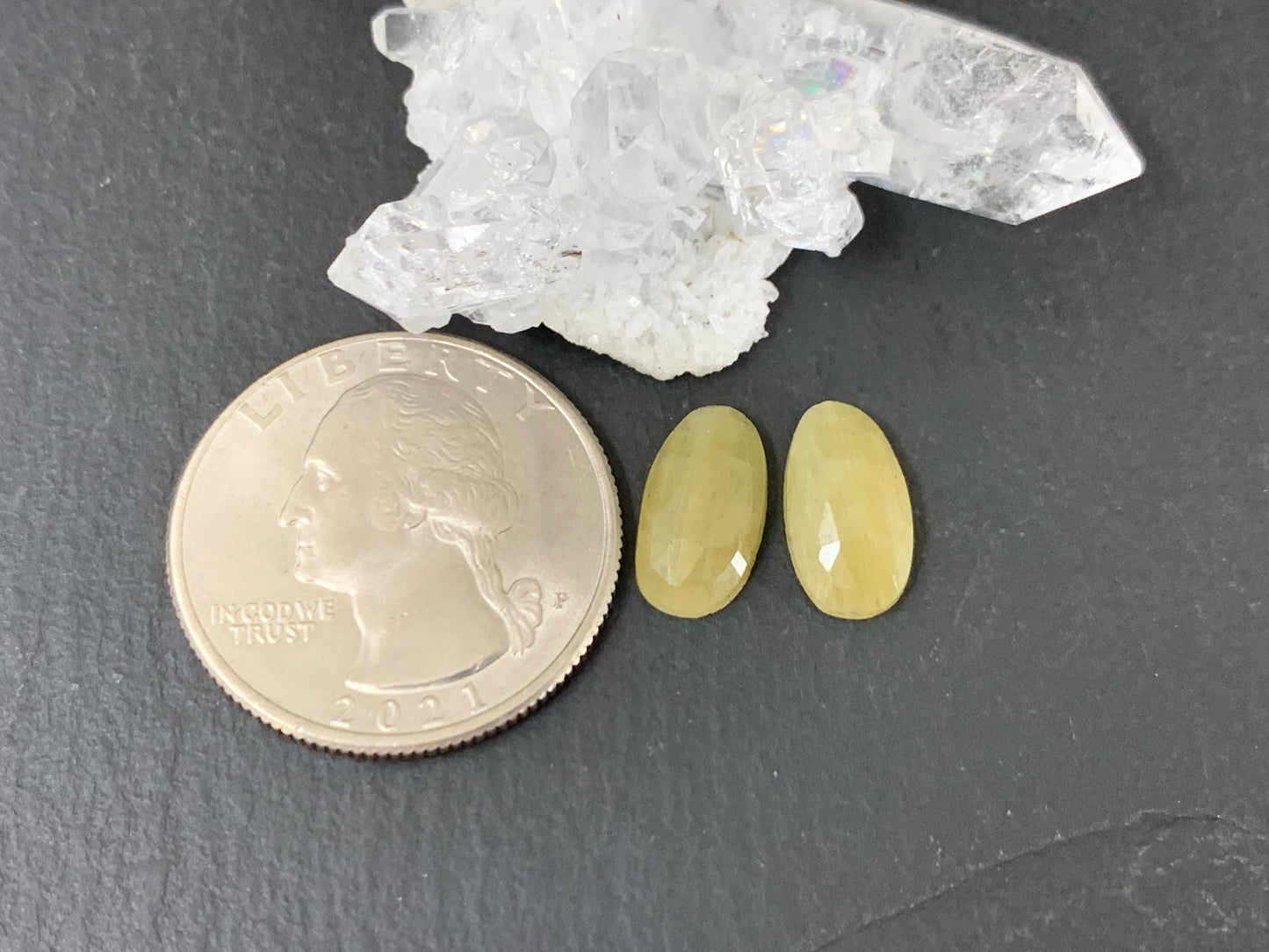 Faceted Yellow Sapphire pair 7x12x3mm cabochon