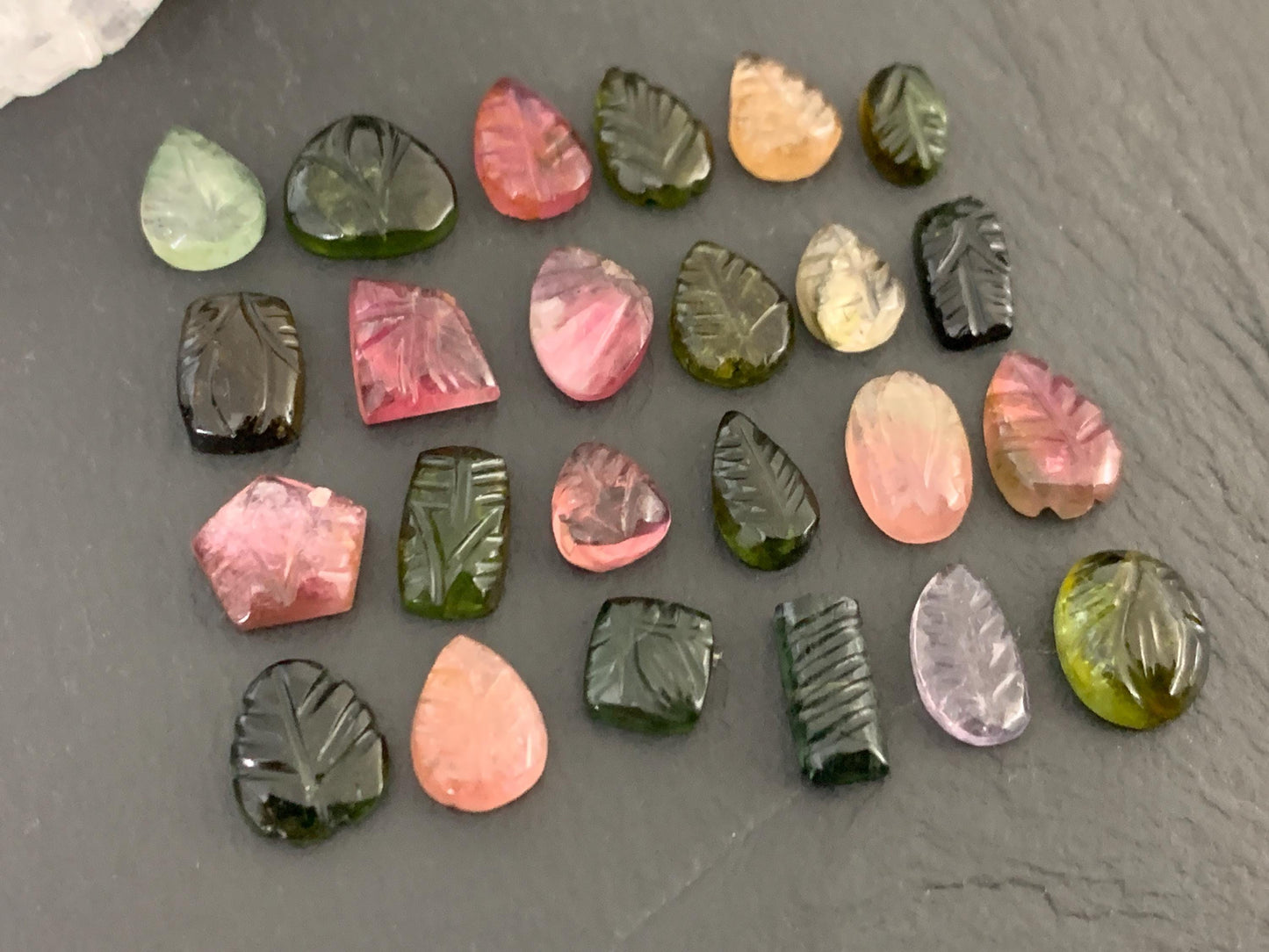 Carved Tourmaline free form 9-11mm long cabochon