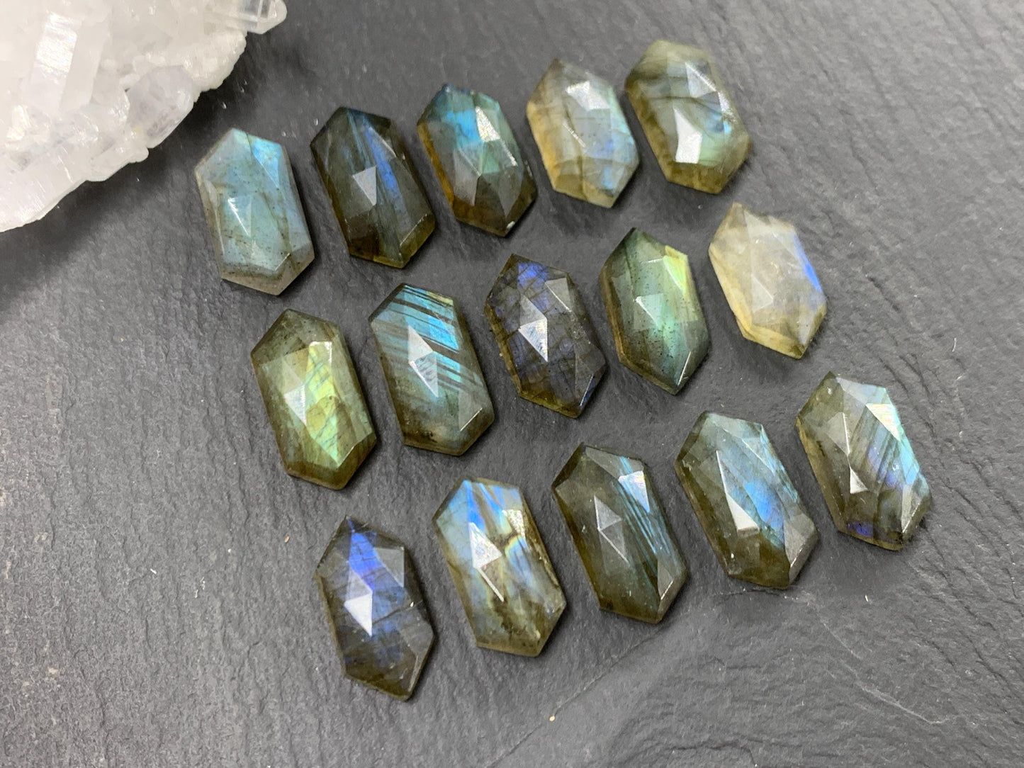 Faceted Labradorite 8x16mm cabochon | Long Hexagon