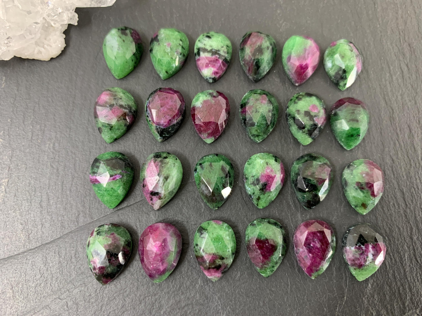 Faceted Ruby Zoisite pear 10x14mm cabochon