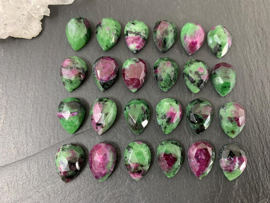 Faceted Ruby Zoisite pear 10x14mm cabochon