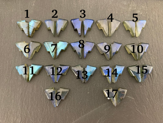 Labradorite lightning bolt pair 9x13mm cabochon
