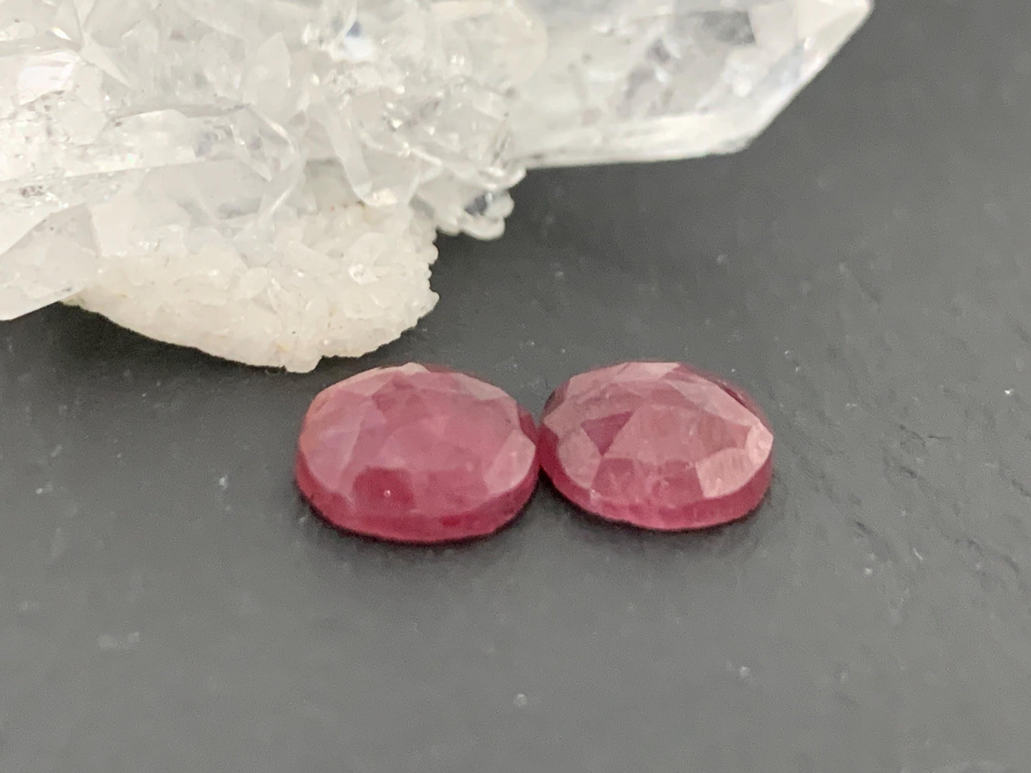 Faceted Ruby pair 8x9x3mm cabochon