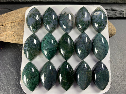 Moss Agate marquise 12x20mm cabochon - Calibrated cabochons