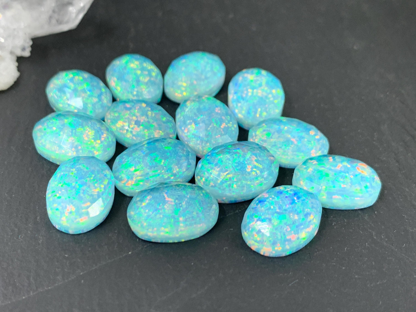 Faceted Aurora Opal oval 10x14mm cabochons  - Doublet cabochons