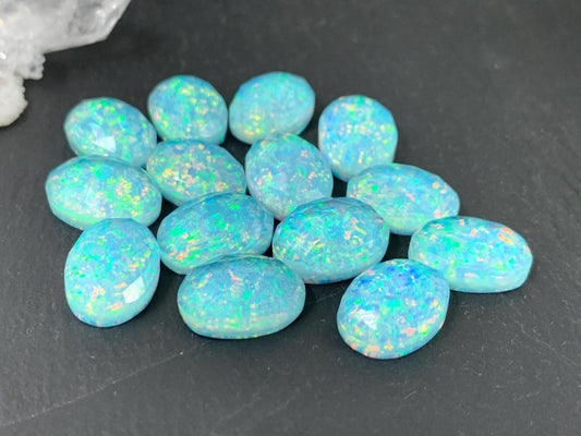 Faceted Aurora Opal oval 10x14mm cabochons  - Doublet cabochons