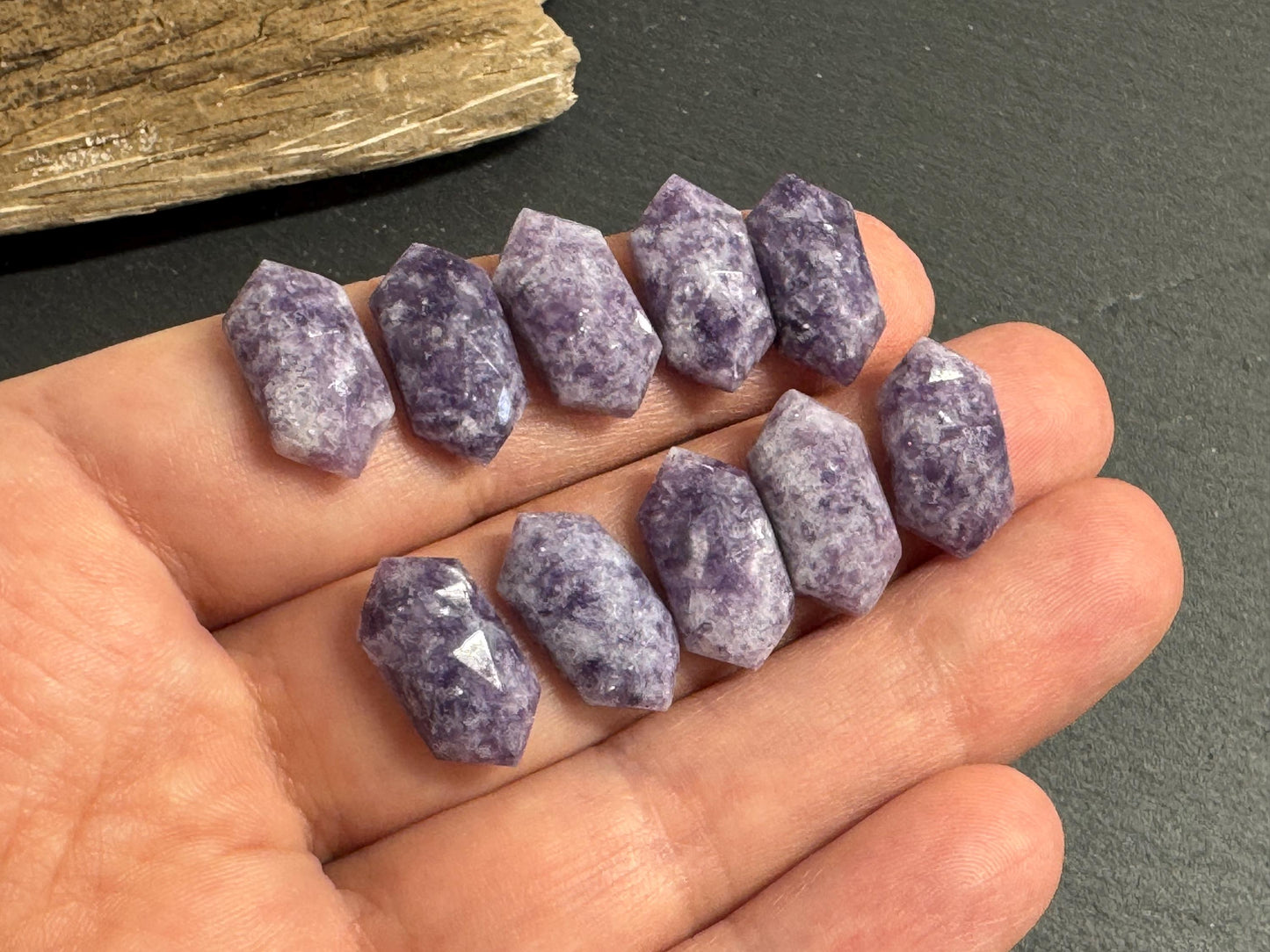 Faceted Lepidolite 8x16mm cabochon - Natural Lepidolite