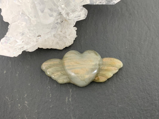 Labradorite Heart with Wings 25x10mm, Hand Carved Gemstone